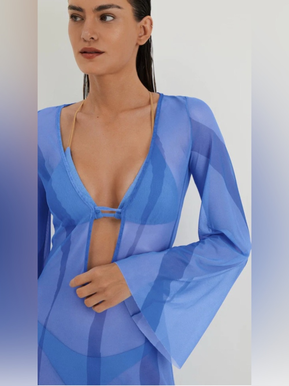 NWT Caroline Constas Lidi Light Blue Sheer Mesh Tunic Dress - Picture 4 of 8